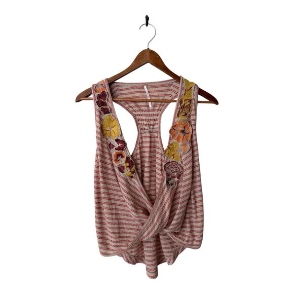 Free People Tops - Free People Frida Striped Floral Embroidered Cotton Blend Tank Top Size XS